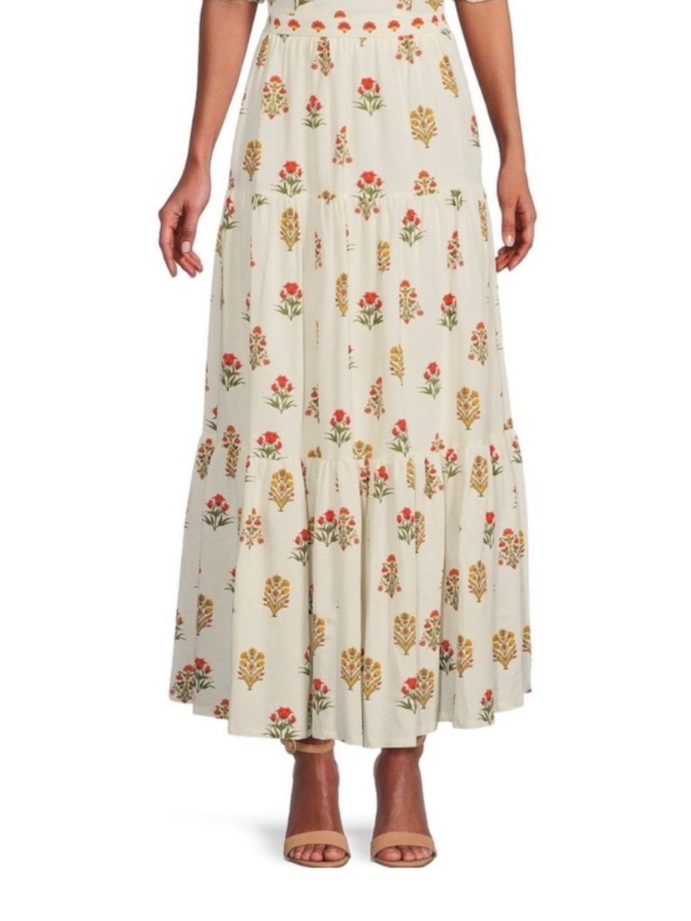 Antonio Melani Isabelle Floral Tiered Maxi Skirt Size 4  Linen